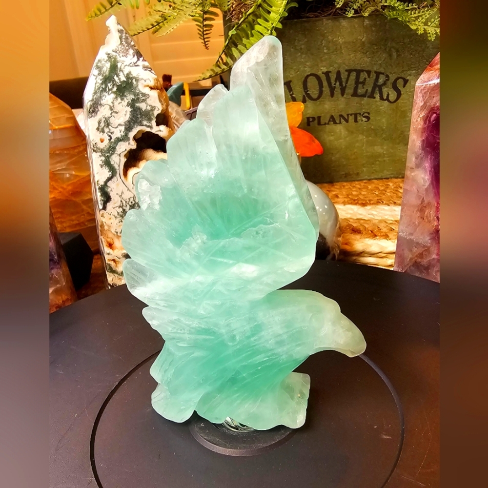 Blue/Tiffany Natural Flourite Carved Eagle